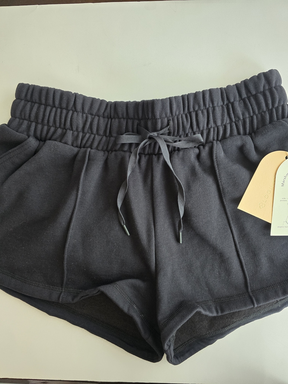 Women's Marshmallow Dolphin Black Elastic Drawstring Athletic Shorts